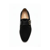 top-down-view - Men's Black Suede Dress Shoes with Buckle Detail