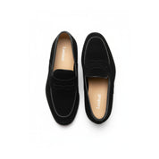 top-down-view - Men's Black Suede Penny Loafers