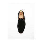 Men's Black Suede Penny Loafers - top-down-view