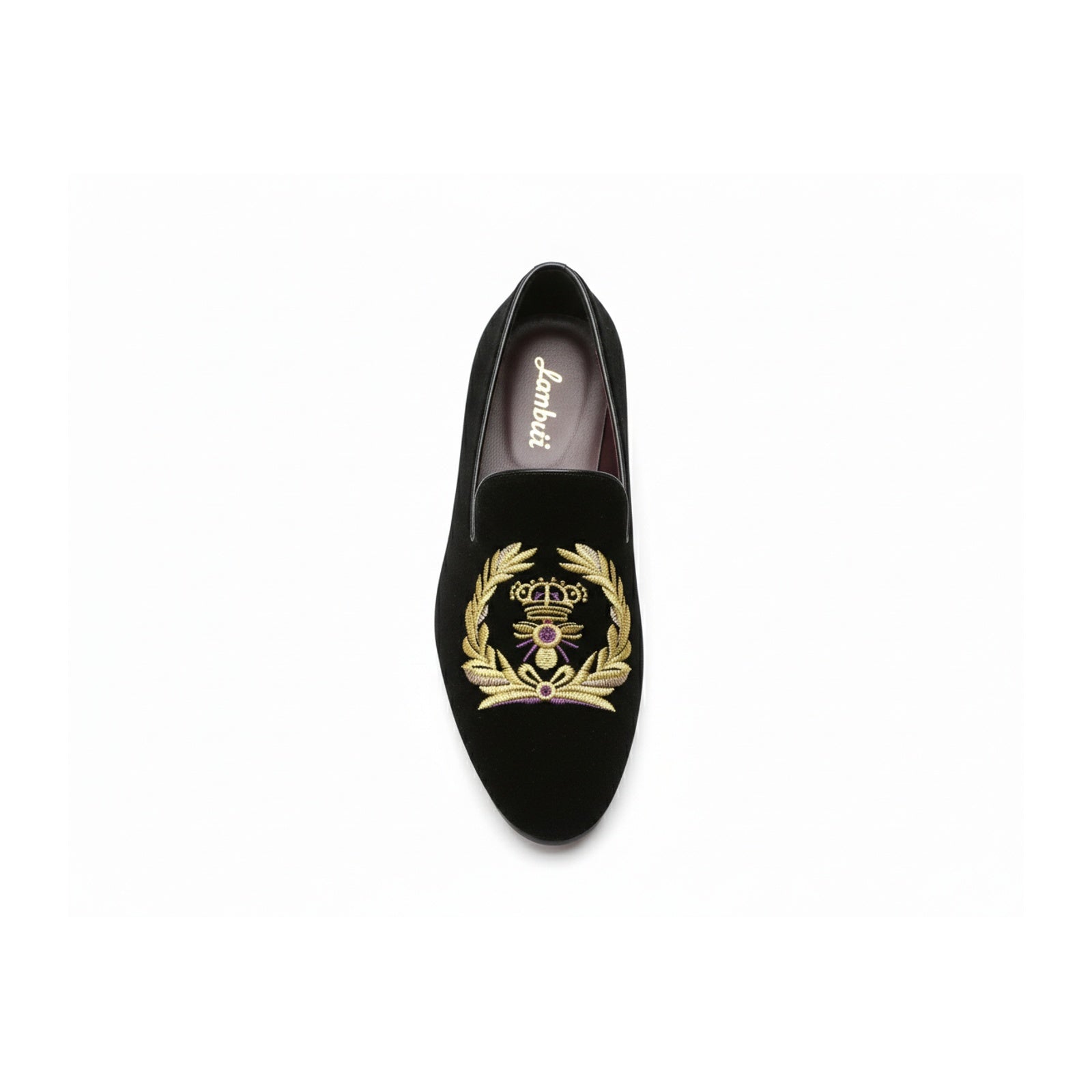top-down-view - Men's Black Velvet Embroidered Loafers