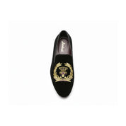 top-down-view - Men's Black Velvet Embroidered Loafers