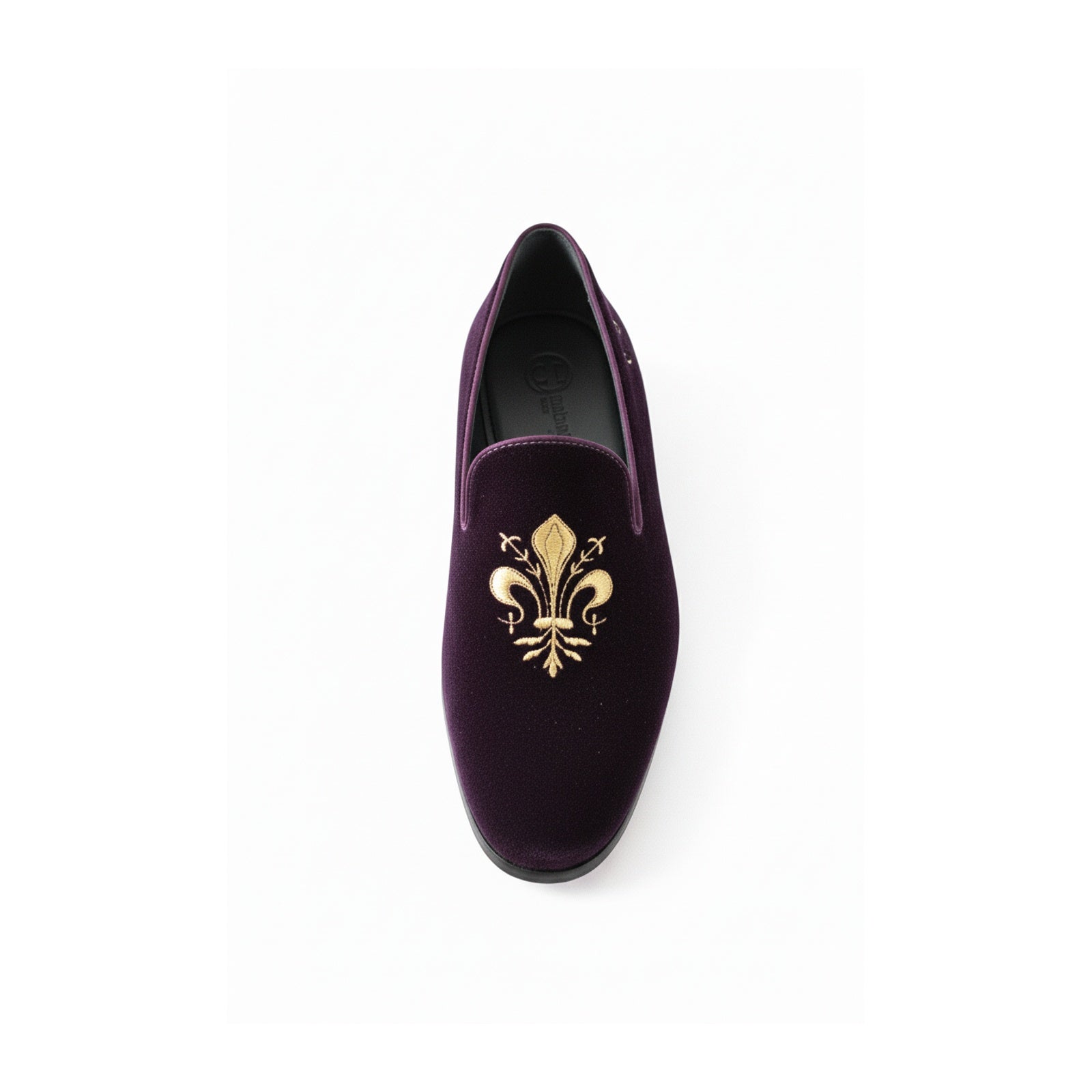 top-down-view - Men's Black Velvet Loafers with Leather Details