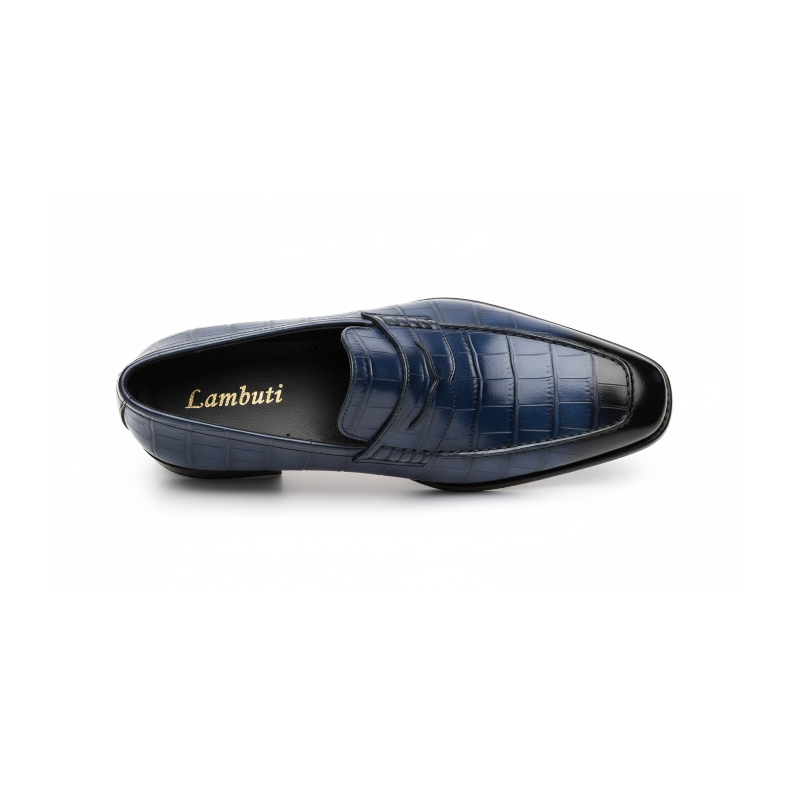 top-down-view - Men's Blue Alligator Print Leather Dress Loafers