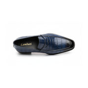 top-down-view - Men's Blue Alligator Print Leather Dress Loafers