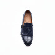 Men's Blue Crocodile Monk Strap Leather Shoes - top-down-view