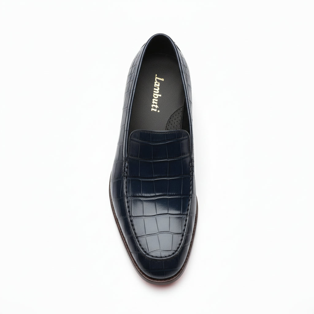 Men's Blue Crocodile Patterned Leather Dress Shoes - top-down-view