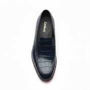 Men's Blue Crocodile Patterned Leather Dress Shoes - top-down-view