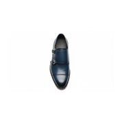 top-down-view - Men's Blue Leather Double Buckle Dress Shoes