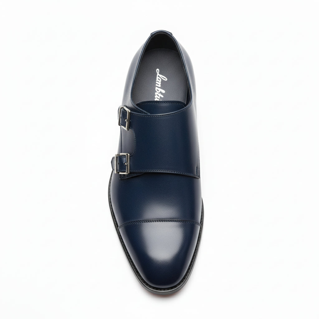 top-down-view - Men's Blue Leather Double Monk Strap Dress Shoes