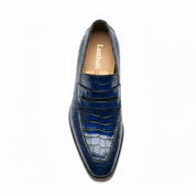 top-down-view - Men's Blue Leather Moccasins with Crocodile Embossing