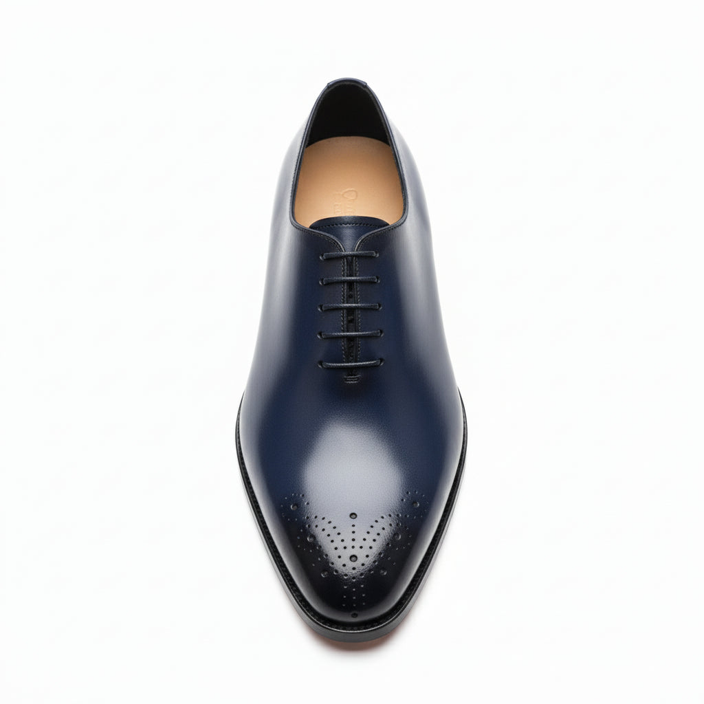 top-down-view - Men's Blue Leather Oxford Brogue Shoes
