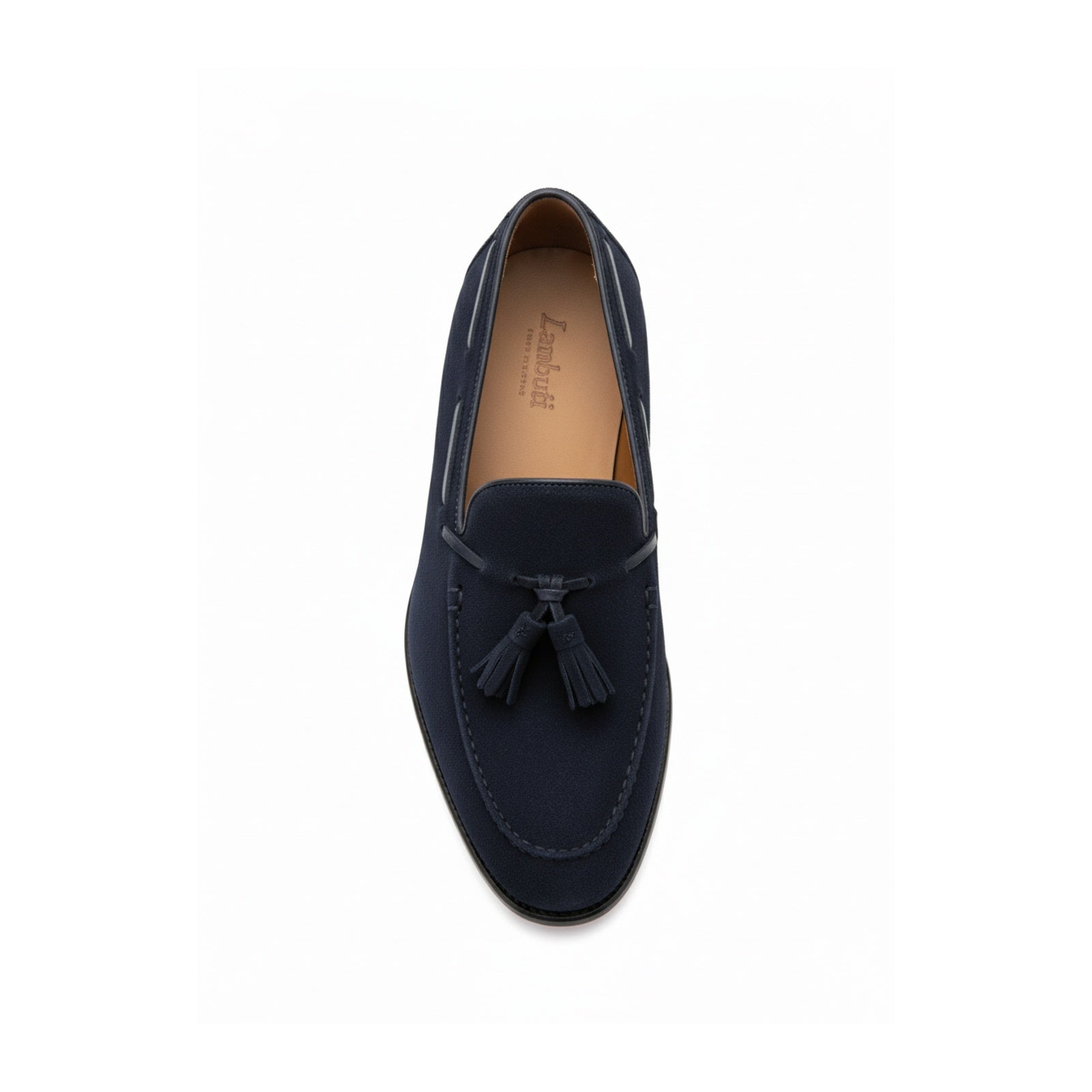 top-down-view - Men's Blue Suede Moccasin Loafers with Tassels
