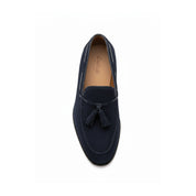 top-down-view - Men's Blue Suede Moccasin Loafers with Tassels