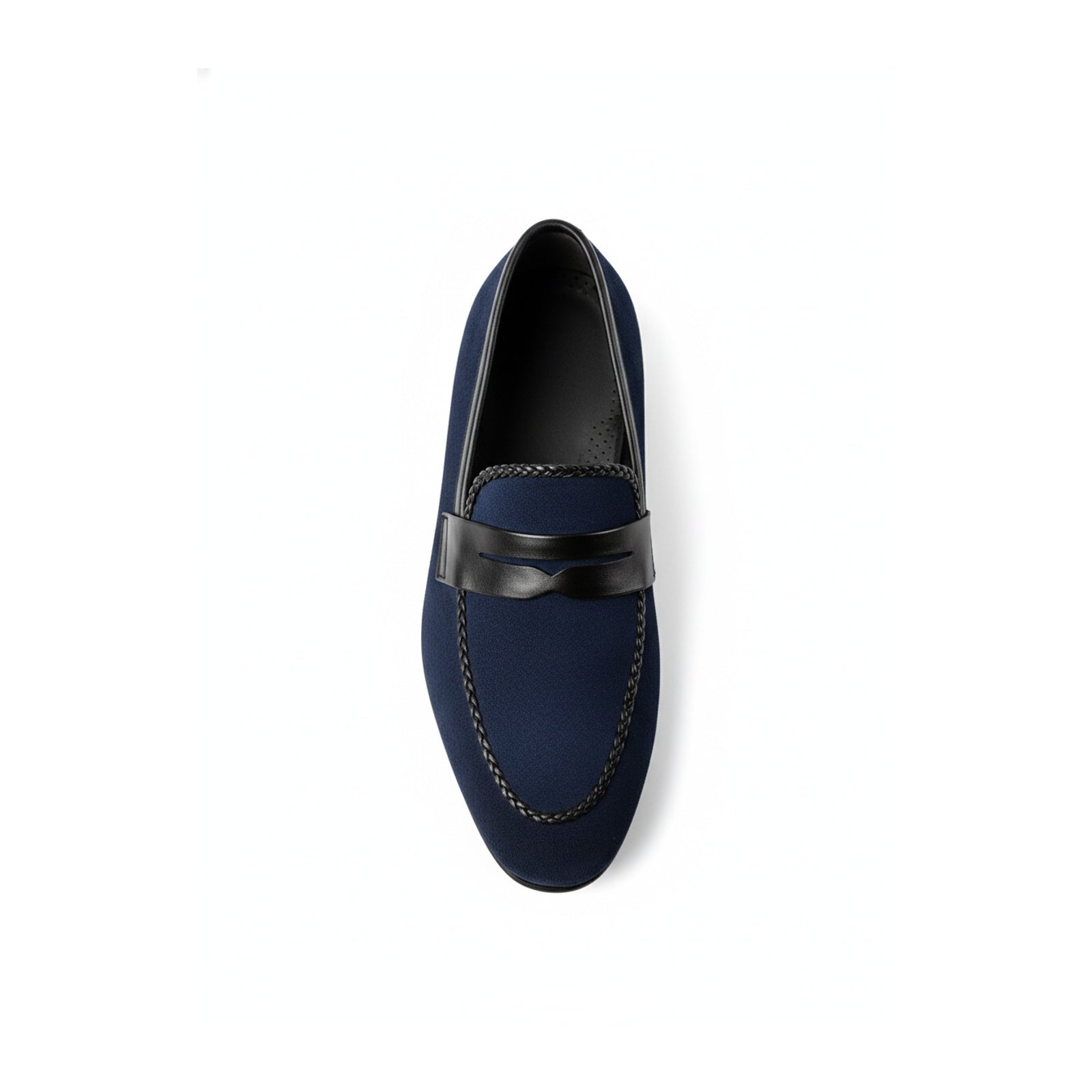 top-down-view - Men's Blue Suede Moccasins with Leather Sole