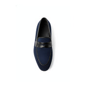 top-down-view - Men's Blue Suede Moccasins with Leather Sole