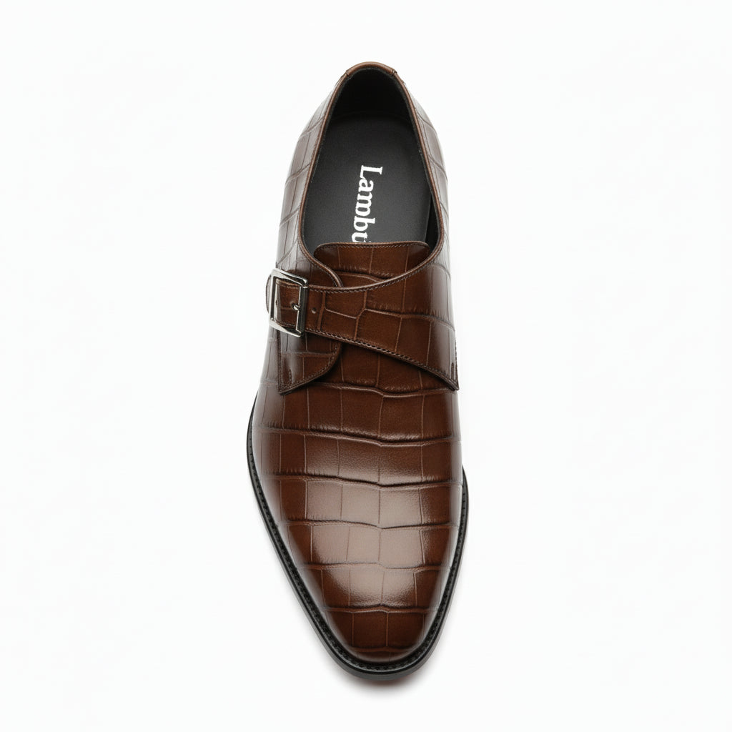top-down-view - Men's Brown Alligator Leather Monk Shoes