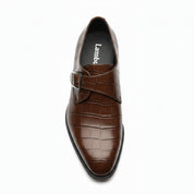 top-down-view - Men's Brown Alligator Leather Monk Shoes