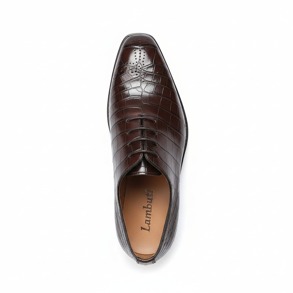 Men's Brown Alligator Print Leather Dress Shoes - top-down-view