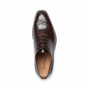 Men's Brown Alligator Print Leather Dress Shoes - top-down-view