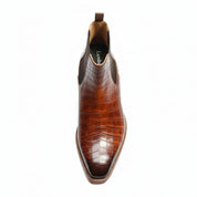 top-down-view - Men's Brown Chelsea Boots in Calf Leather with Crocodile Pattern