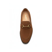 top-down-view - Men's Brown Cow Leather & Suede Penny Loafers