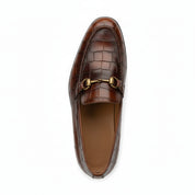 top-down-view - Men's Brown Crocodile Leather Moccasin Dress Shoes