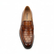 top-down-view - Men's Brown Crocodile Leather Moccasins - Formal Loafers