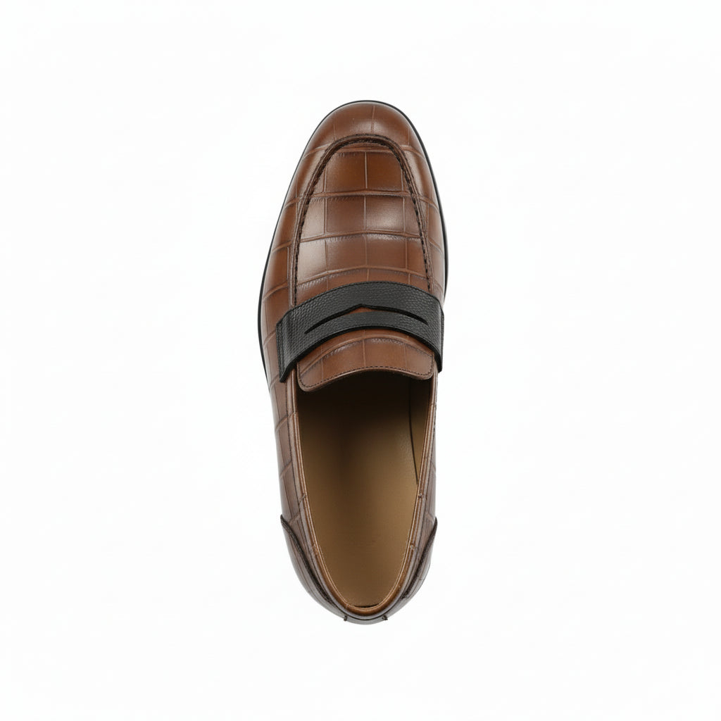 top-down-view - Men's Brown Crocodile Leather Moccasins