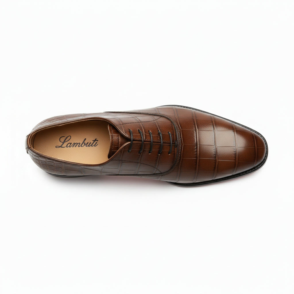 top-down-view - Men's Brown Crocodile Leather Oxford Shoes