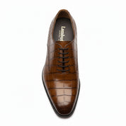Men's Brown Crocodile-Textured Leather Dress Shoes - top-down-view