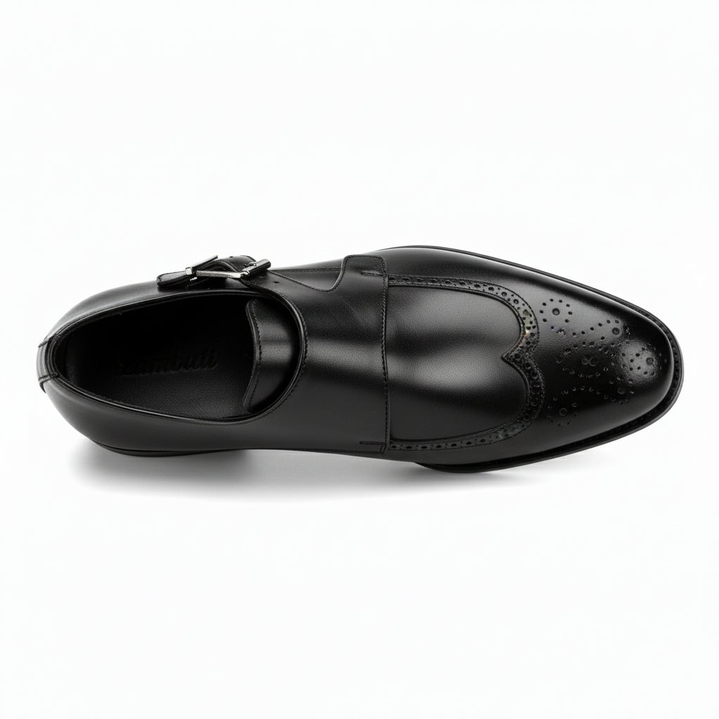 top-down-view - Men's Brown Genuine Leather Buckle Dress Shoes
