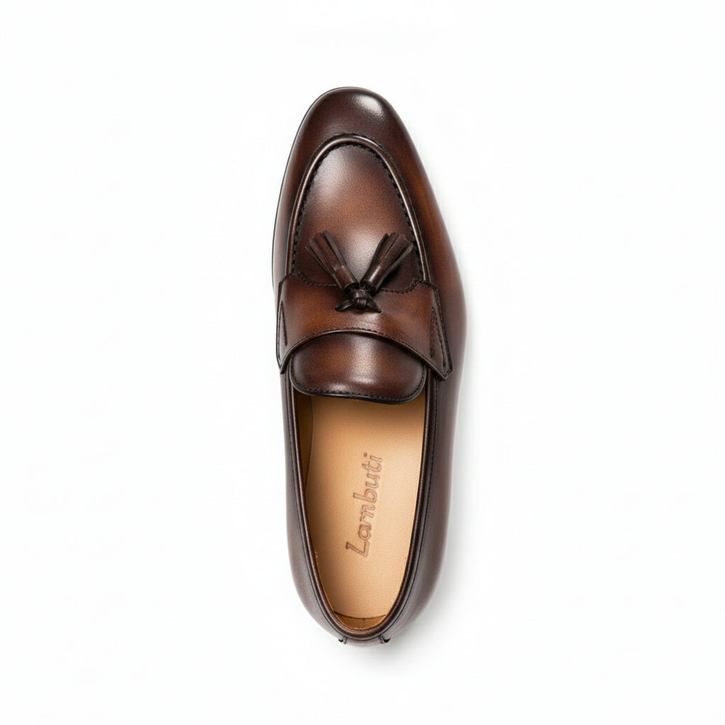 top-down-view - Men's Brown Italian Leather Tassel Loafers