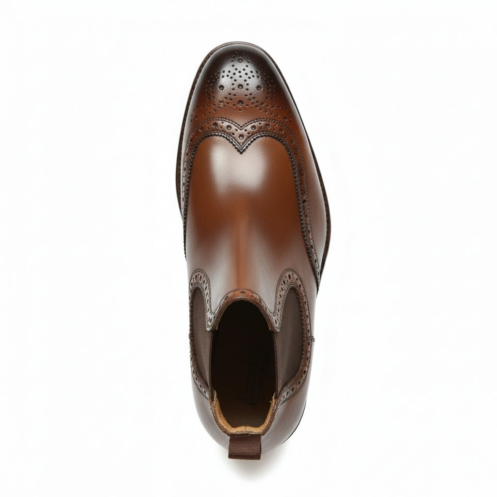 top-down-view - Men's Brown Leather Brogue Chelsea Boots