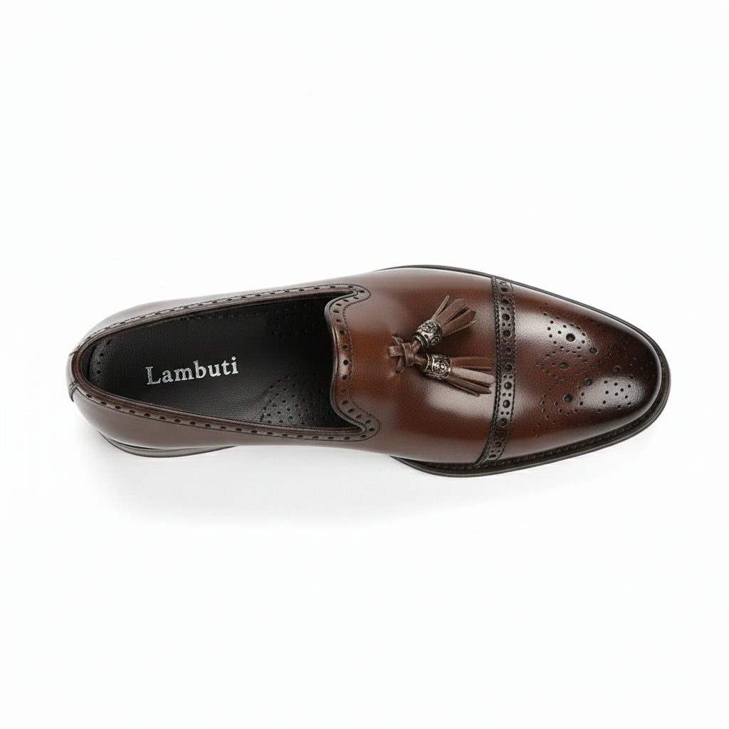 top-down-view - Men's Brown Leather Brogue Loafers