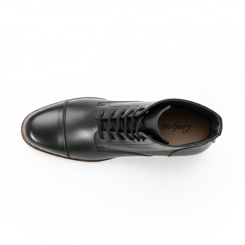 top-down-view - Men's Brown Leather Cap-Toe Ankle Boots