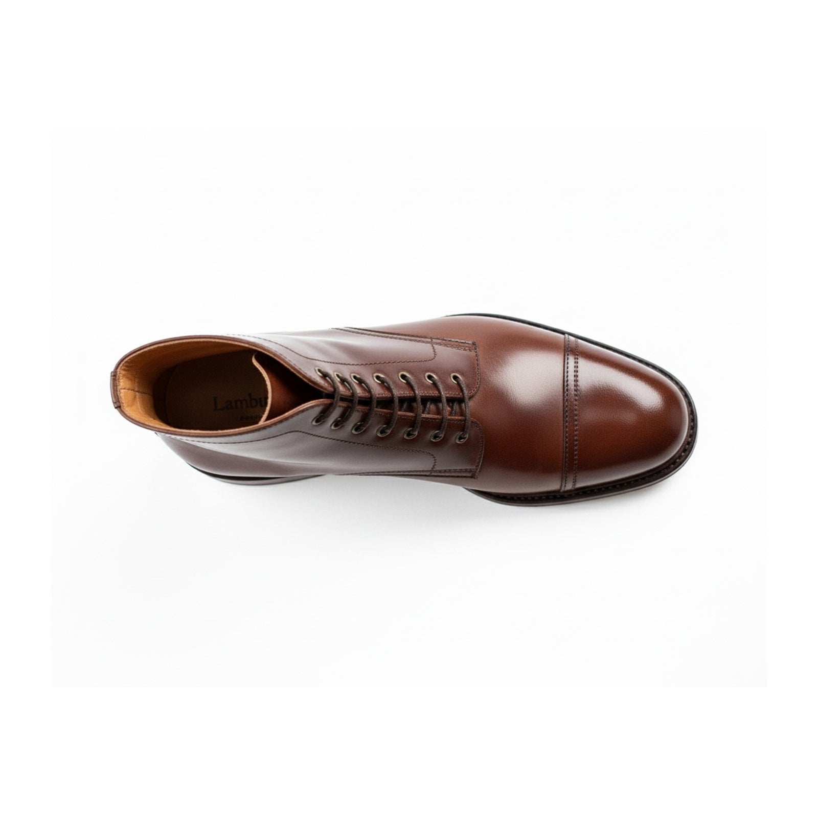Men's Brown Leather Cap Toe Ankle Boots - top-down-view