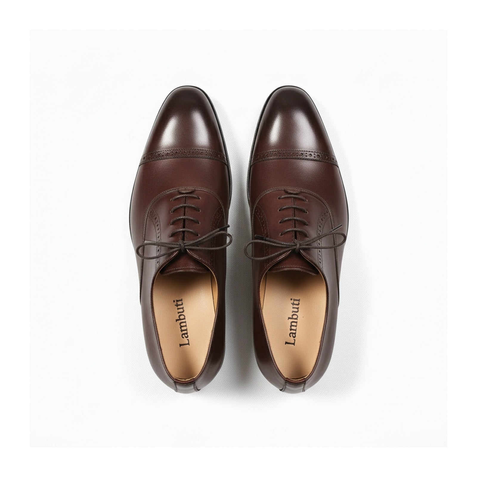top-down-view - Men's Brown Leather Cap-Toe Oxford Shoes