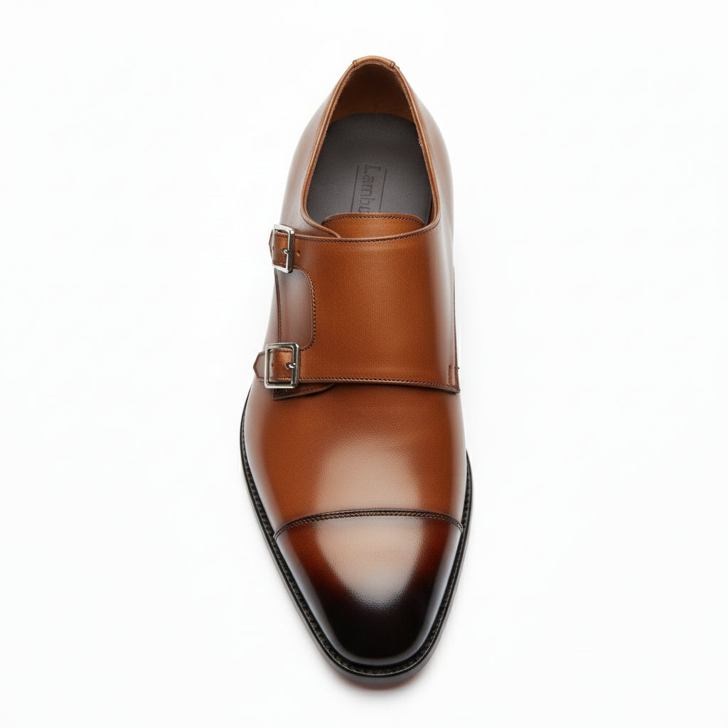 top-down-view - Men's Brown Leather Double Buckle Oxford Shoes