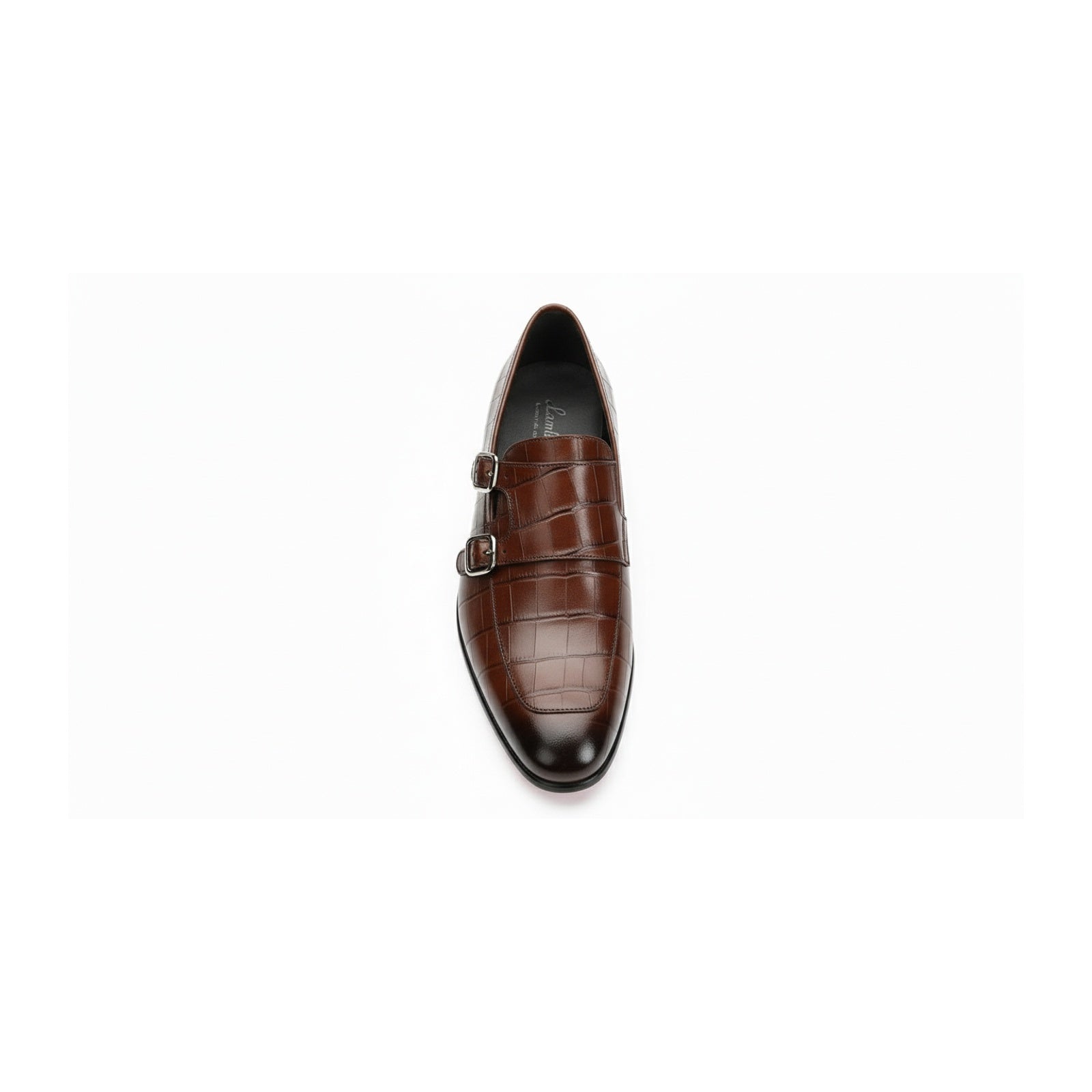 top-down-view - Men's Brown Leather Double Buckle Penny Loafers
