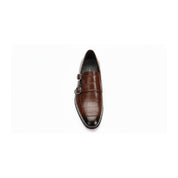 top-down-view - Men's Brown Leather Double Buckle Penny Loafers