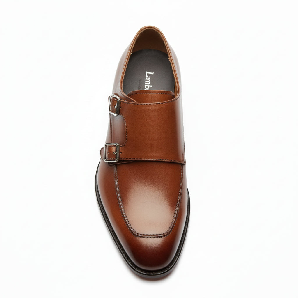 top-down-view - Men's Brown Leather Double Monk Dress Shoes