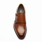 top-down-view - Men's Brown Leather Double Monk Dress Shoes
