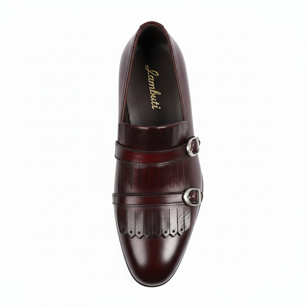 top-down-view - Men's Brown Leather Double Monk Shoes
