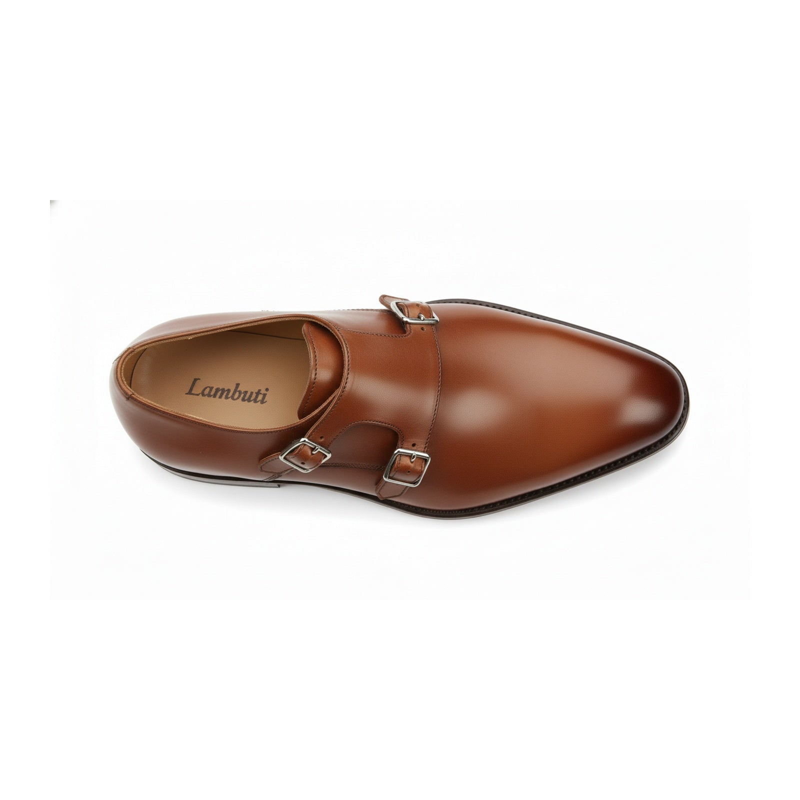 Men's Brown Leather Double Monk Strap Dress Shoes - top-down-view