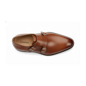 Men's Brown Leather Double Monk Strap Dress Shoes - top-down-view