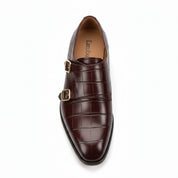 top-down-view - Men's Brown Leather Double Monk Strap Shoes