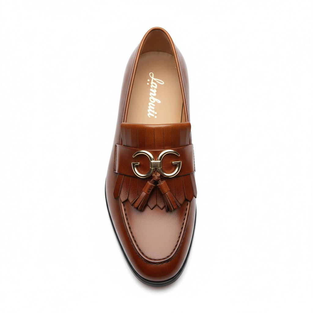top-down-view - Men's Brown Leather Fringe Moccasins