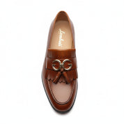 top-down-view - Men's Brown Leather Fringe Moccasins