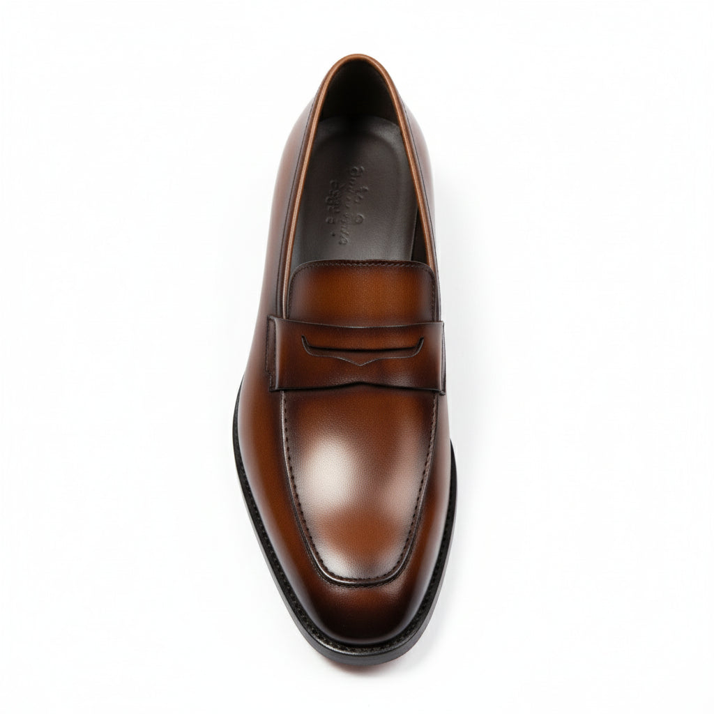 top-down-view - Men's Brown Leather Loafer Shoes