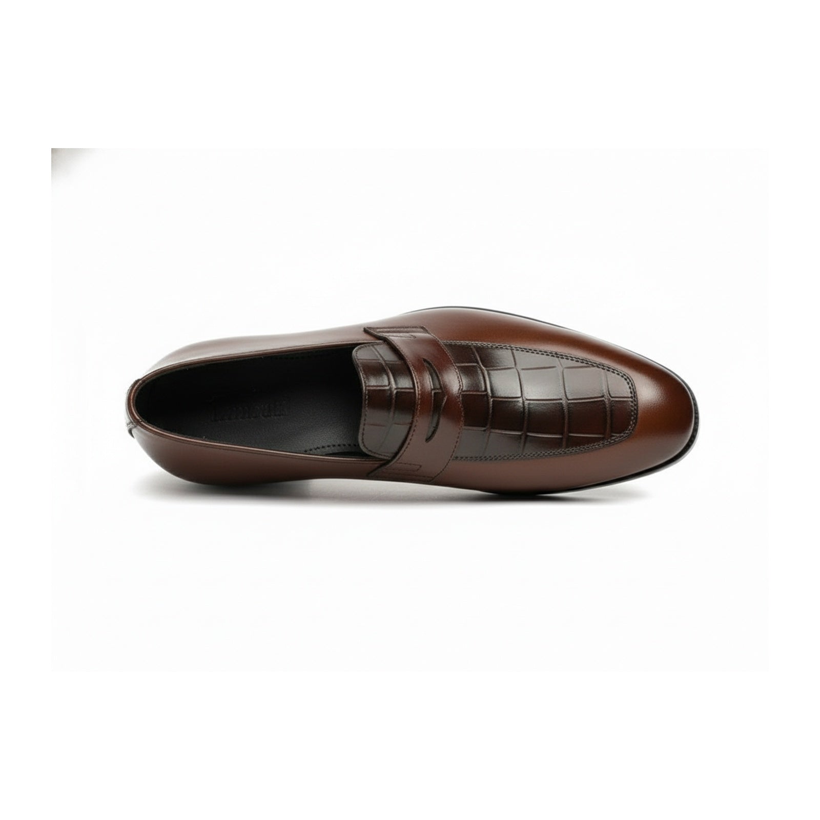 top-down-view - Men's Brown Leather Moccasins with Crocodile Embossing